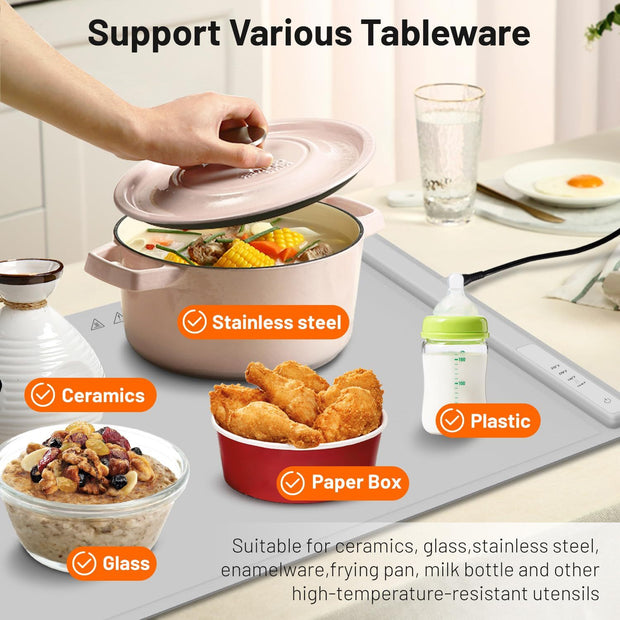 Food Warming Mat,Electric Warming Tray For Food,Foldable Warming Mat For Buffets Party And Daily Use,Silicone Heating Pad With 3 Temp Settings,Kitchen Gadgets Portable Hotplate by Alunorix