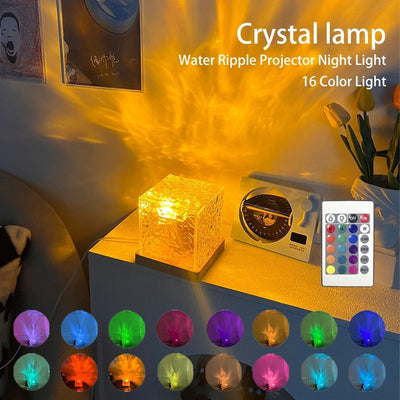 LED Water Ripple Ambient Night Ligh, Rotating Projection Crystal Table Lamp  16 Color By Alunorix