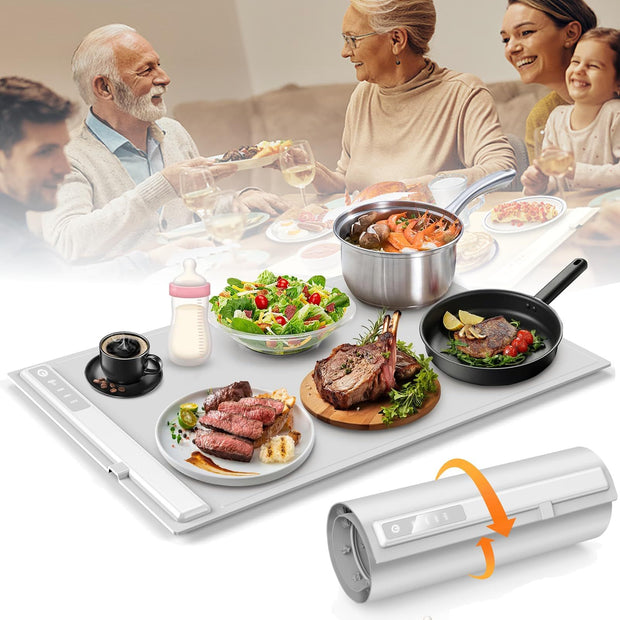 Food Warming Mat,Electric Warming Tray For Food,Foldable Warming Mat For Buffets Party And Daily Use,Silicone Heating Pad With 3 Temp Settings,Kitchen Gadgets Portable Hotplate by Alunorix